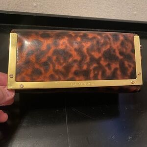 Tory Burch Tortoiseshell Pattern Glasses Case with Gold Trim
